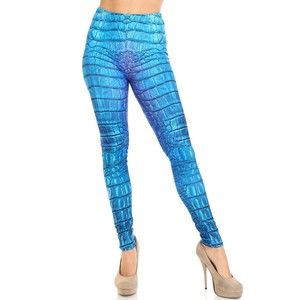 Plus‎ Size Womens Creamy Soft Vibrant Blue Dragon Full Length Leggings